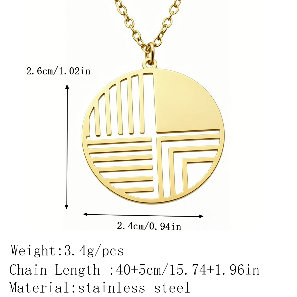 Kinitial Stainless Steel Round Geometric Line Pendant Necklace For Women Minimalist Abstract Striped Charm Necklace Jewelry