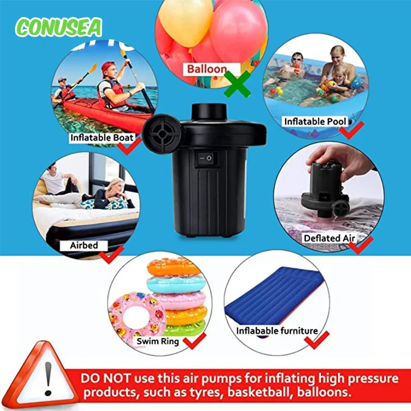 Pompa gonfiabile elettrica con spina europea 220V 12V per anello per piscina Compressore di riempimento rapido dell'aria con 3 ugelli per la vita in campeggio