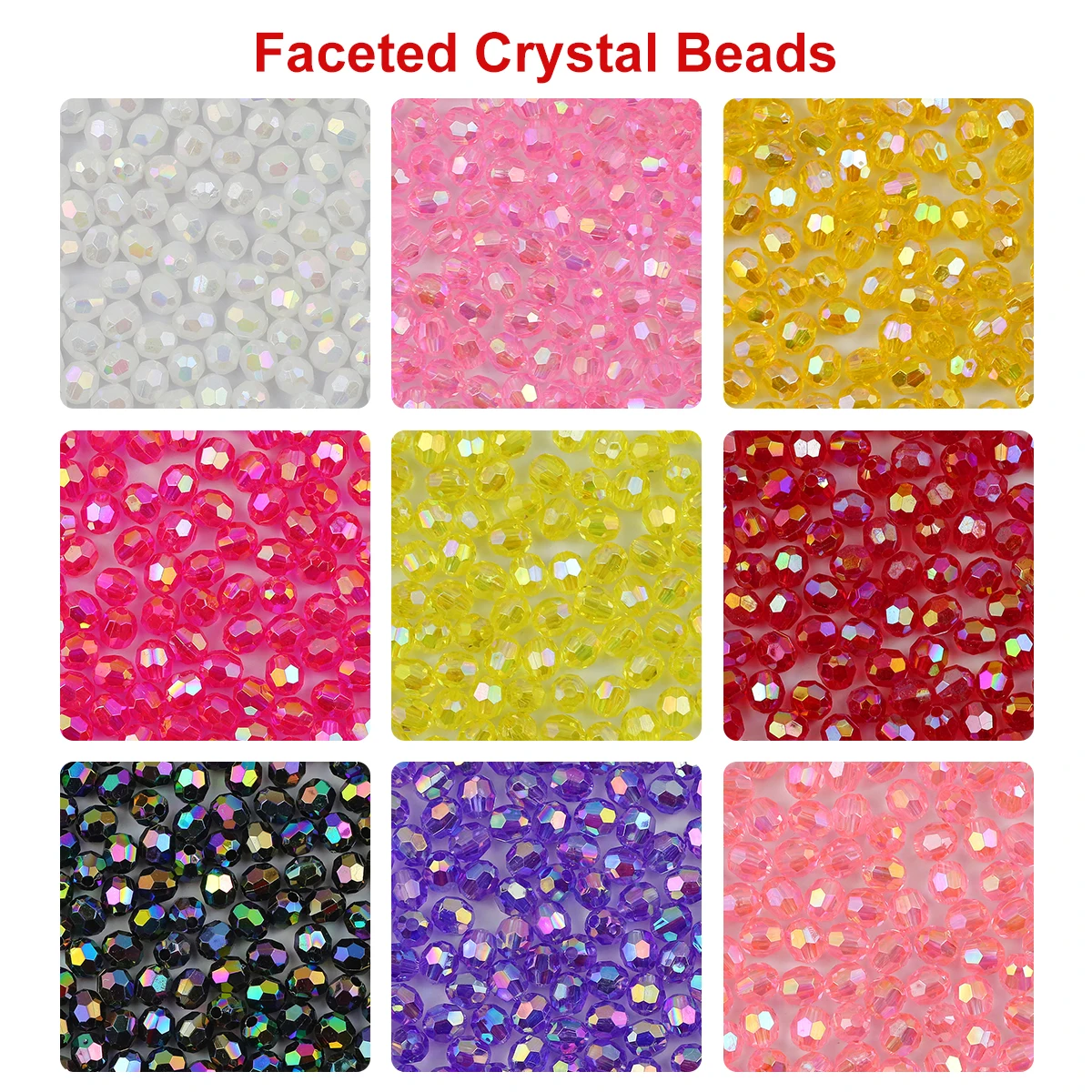 100/200/400pcs 8mm Colourful AB Colour Faceted Round Acrylic Crystal Spacer Loose Beads For Bracelet Necklace DIY Jewelry Making