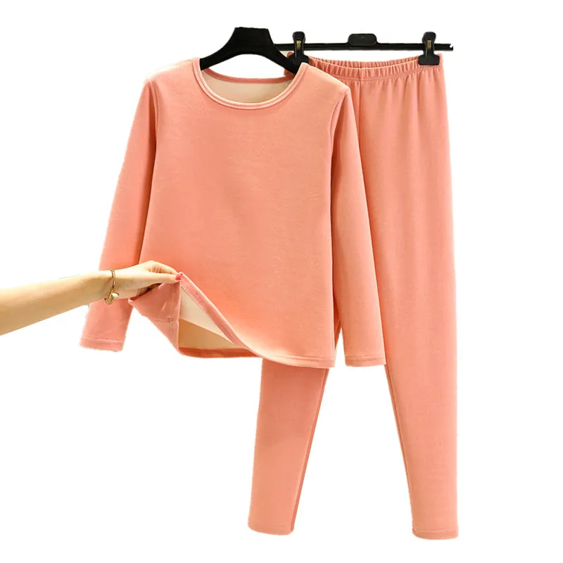Thiened Fce Women's Warmth Set Long Sve round Ne Base Layer Two-Piece Set Inner Wear Home Clothes Thermal Underwear image 5