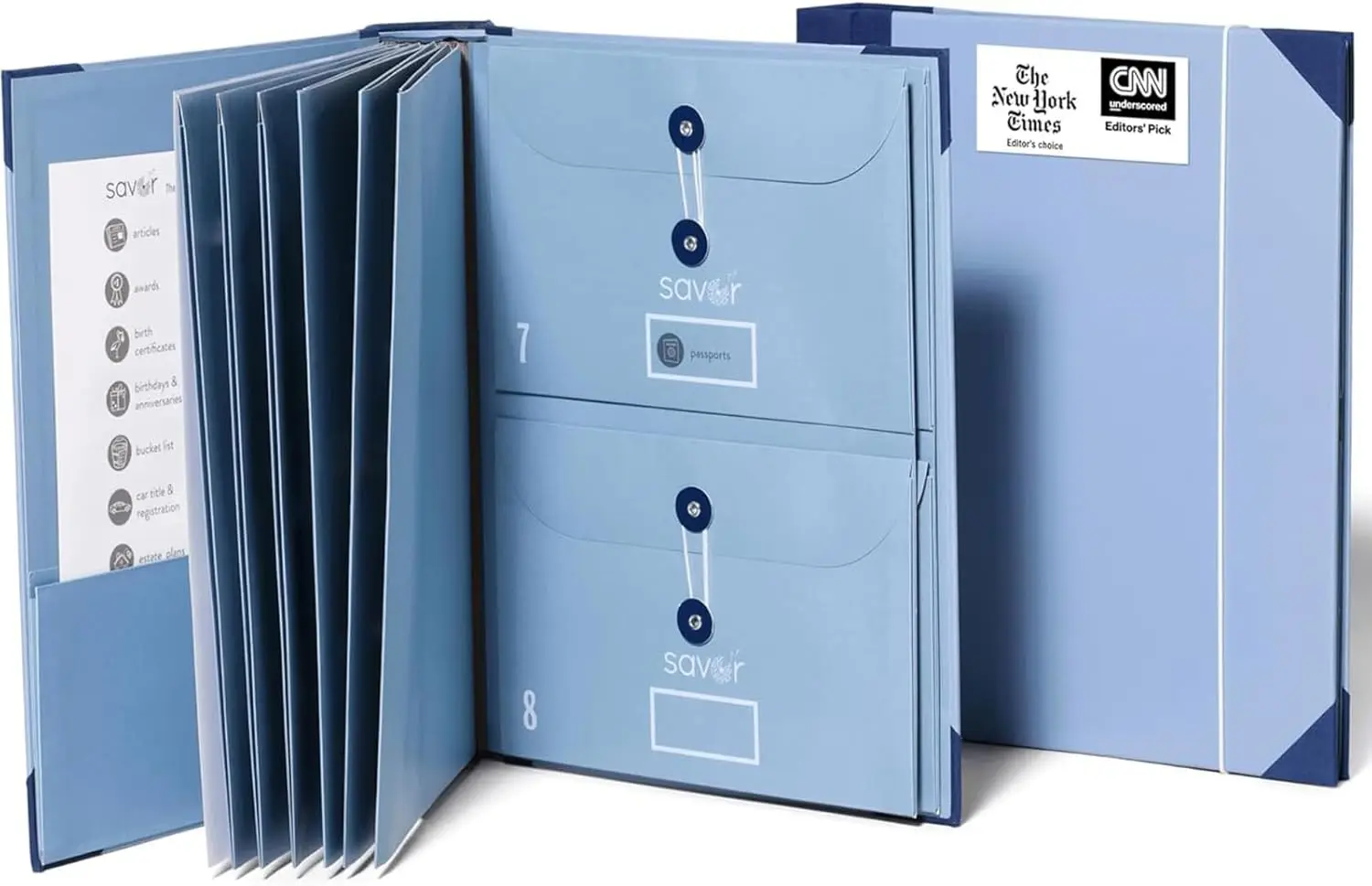 

Acid-Free Document Organizer with 10 Pockets, Guided Labels for Home Records, Legal and Medical Papers in Blue