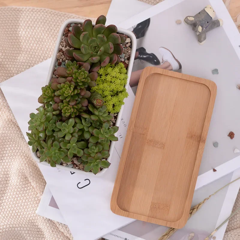 1 zestaw minimalistyczny prostokąt biały ceramiczny doniczka na sukulenty porcelanowy pulpit doniczka Zakka Home Decor (1 garnek + 1 taca)
