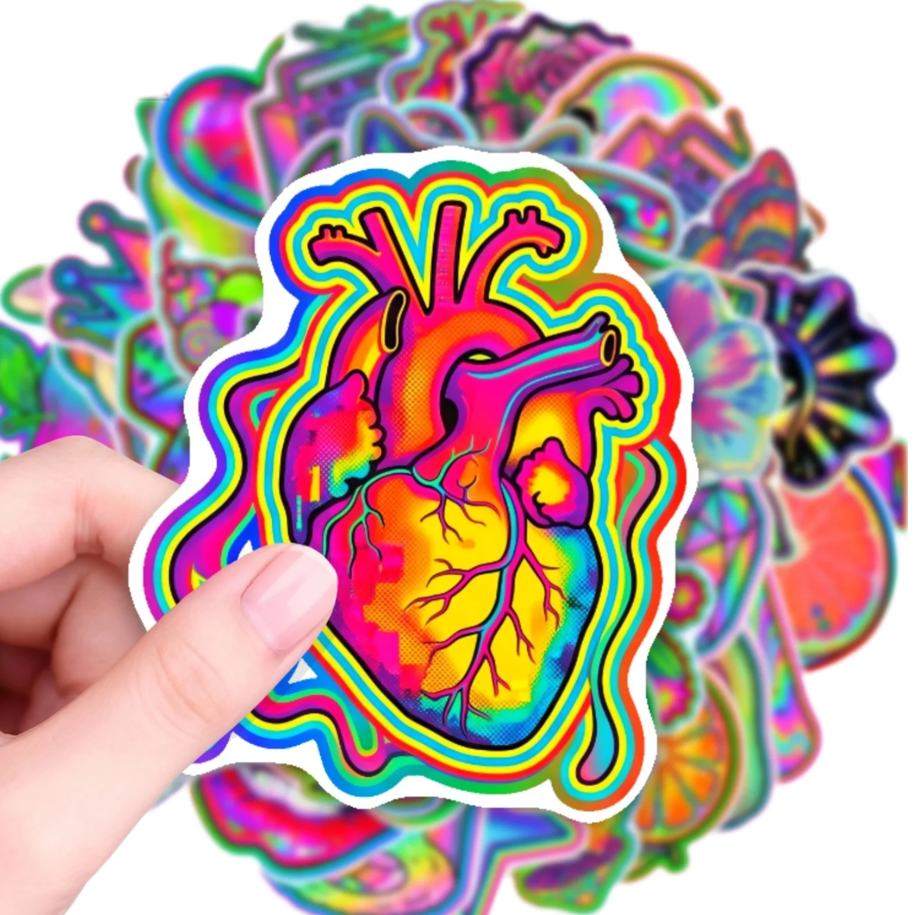 20/250Pcs Psychedelic Holographic Stickers, Trendy Aesthetic Decals for Water Bottle Skateboard Luggage, DIY Creative Decor Gift