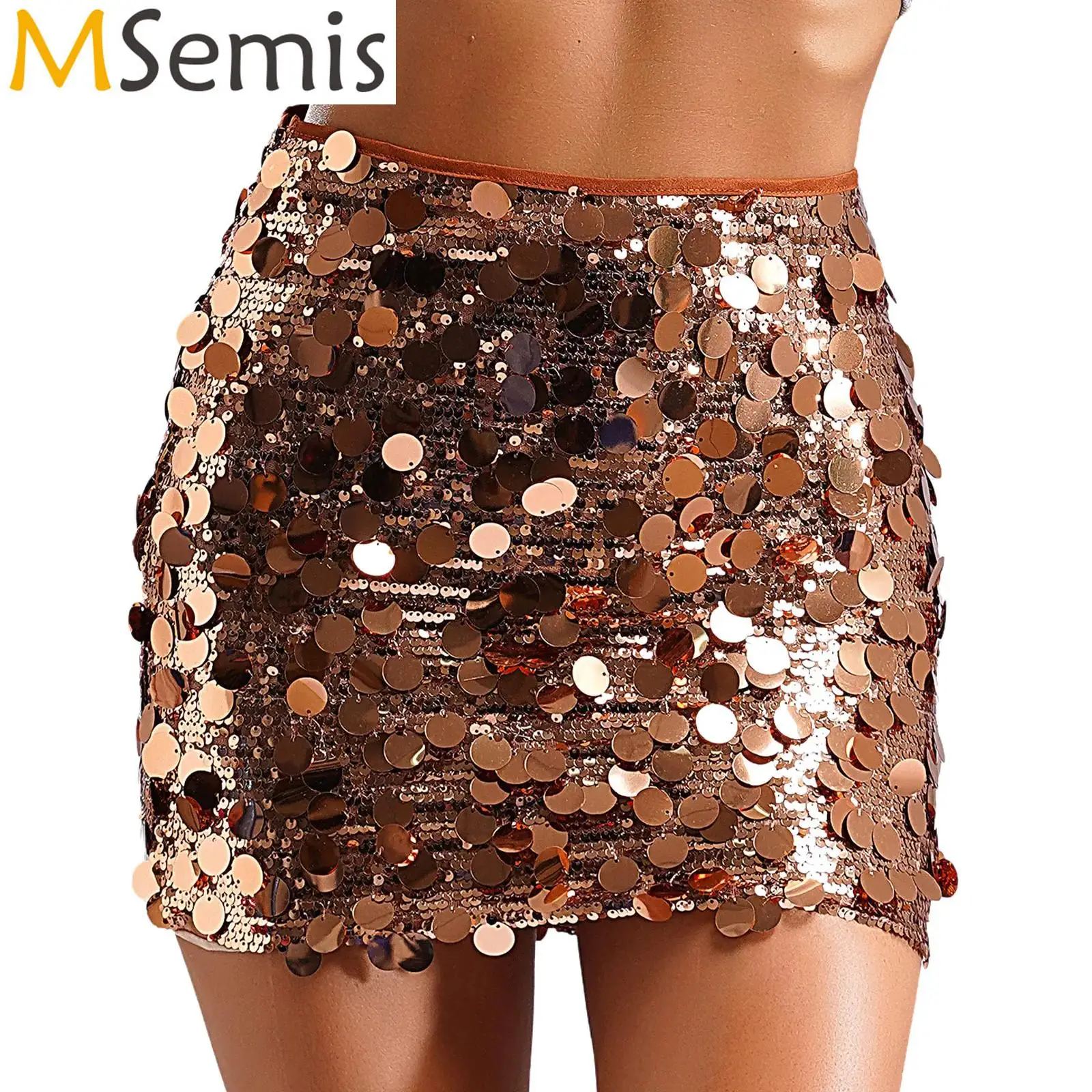 

Womens Glitter Mini Skirt Sparkly Shiny Sequins Bodycon Mini Pencil Short Skirts Disco Dance Party Club Skirt Rave Clubwear