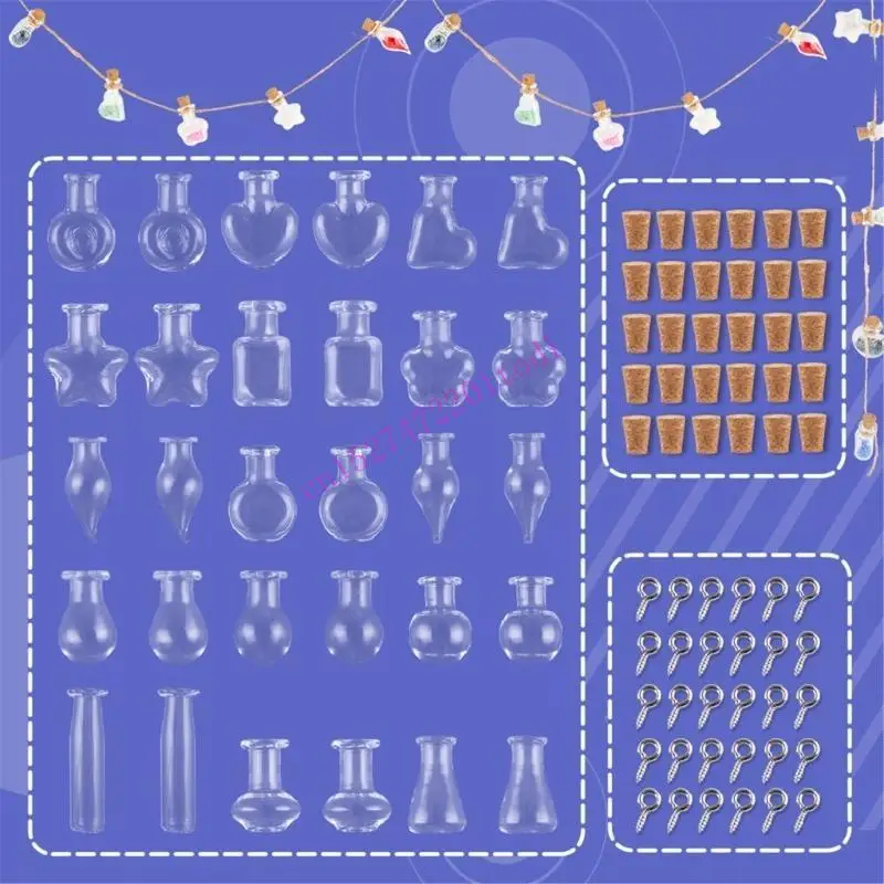 

M76B 30 Pieces Glass Bottles Empty Small Jar Glass Wishing Bottles Small Glass Jar