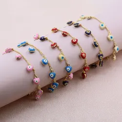 Retro Versatile Plated Gold Copper Dropping Oil Devil's Eye Adjustable Bracelt with Tail Chain Men Women Bohemian Jewelry