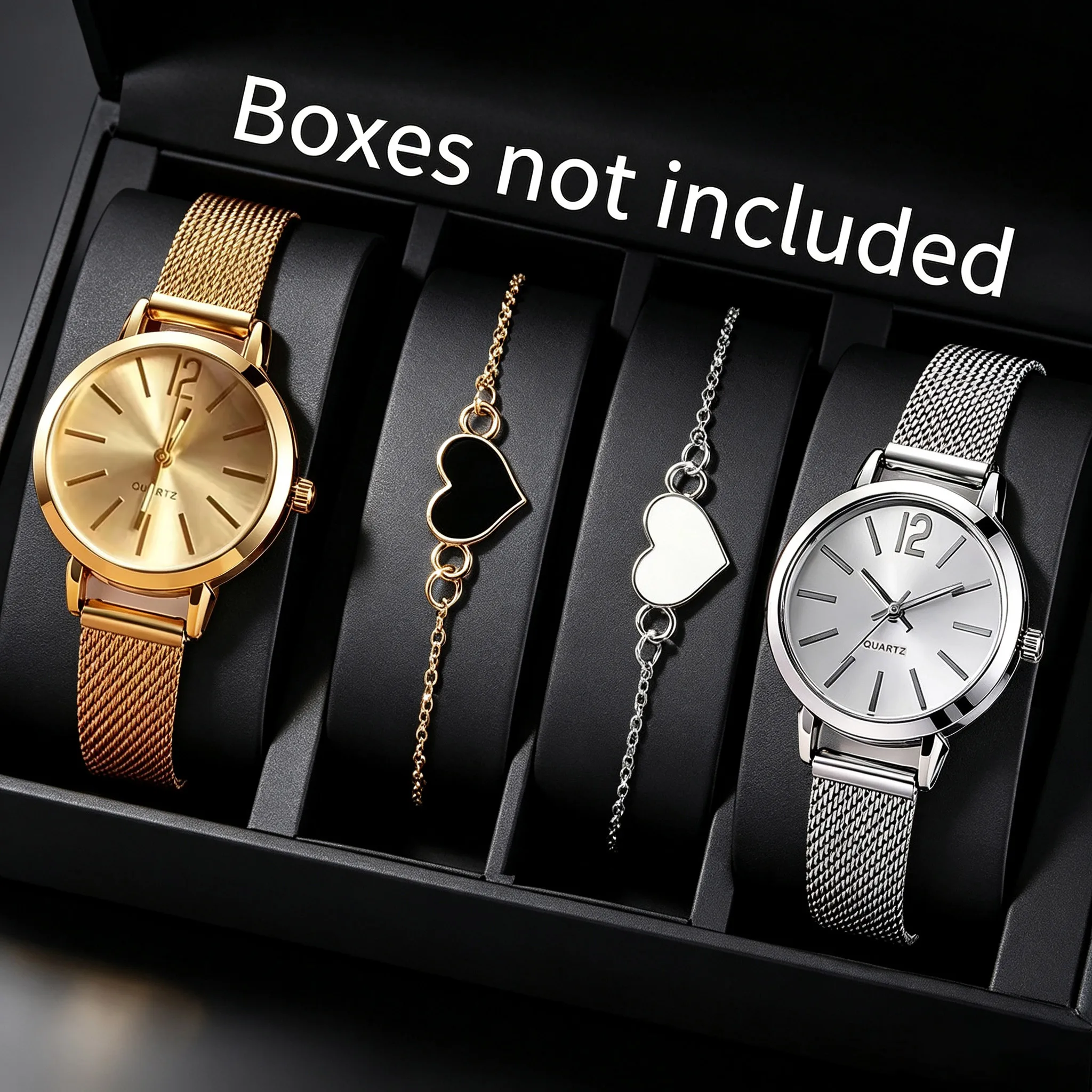 4pcs/Set Women'S Easy Digital Watch Dial Quartz Watch Combination Set And Combination Set (Gift Box Not Included)