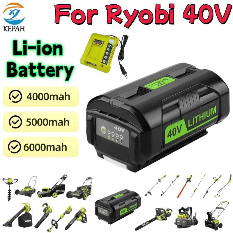 

Литий-ионный аккумулятор Ryobi 40 В, 6 Ач, для газонокосилки Ryobi, аккумулятор для беспроводного электроинструмента OP4030 OP4050 OP4060A OP40201 OP40301
