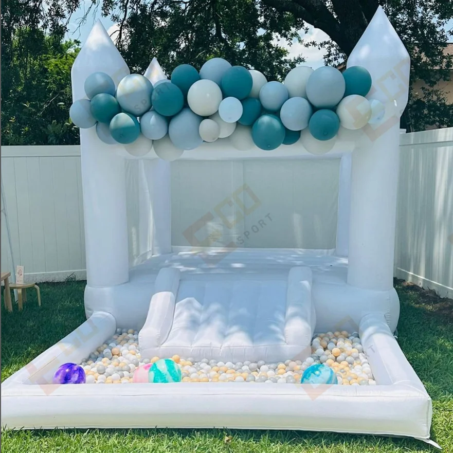 White MINi Bounce House with Slide and Ball Pit for Kids Soft Play Party Event Rental with Free Shipping  to Door