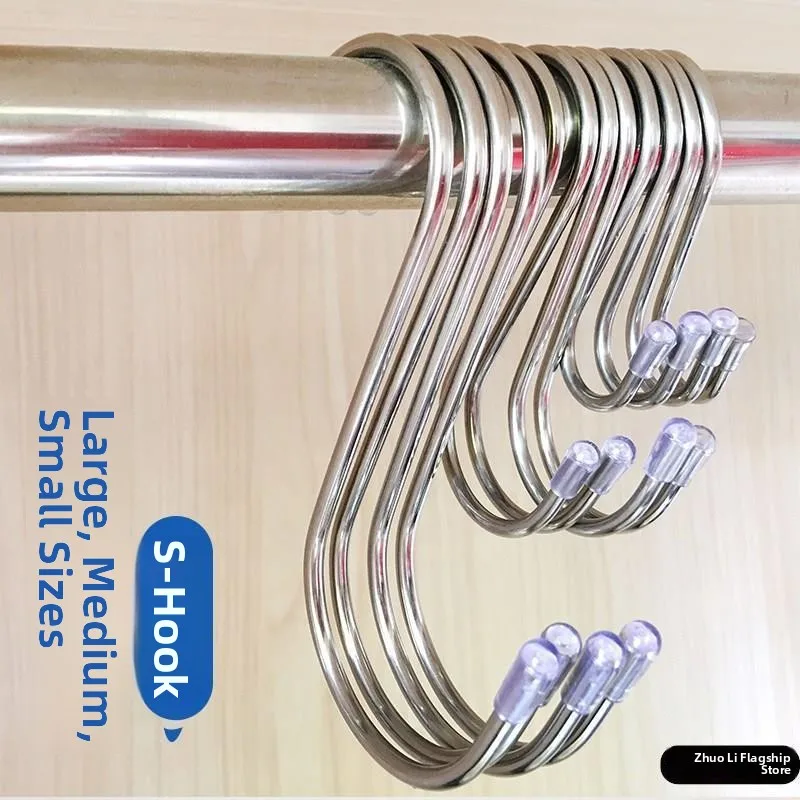 Stainless Steel S-Shaped Double Headed Hook for Hanging Plastic Bags Kitchen Store Bag Hooks S-Bend Hooks Bag Accessories