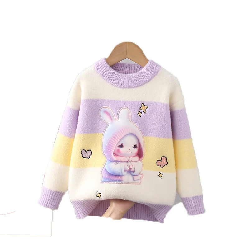 Mix Color Autumn Winter Baby Girl Sweaters Cartoon Bunny Kids Knitting Pullover Tops 2-12 Y Long Sleeve Sweater for Girl HY10301