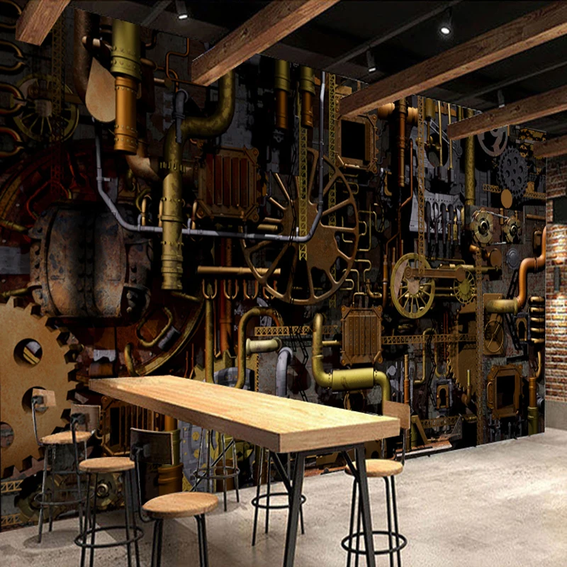Custom Wall Mural 3D Retro Industrial Wind Coffee Shop Bar Restaurant Backdrop Wall Painting Bedroom Living Room Wallpaper Mural