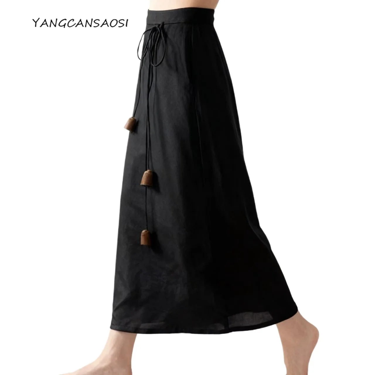

Women's Fashion Clothing Black 93% Natural Mulberry Silk Elastic Gambiered Guangdong Gauze Lace Up Elegant Temperament Skirt