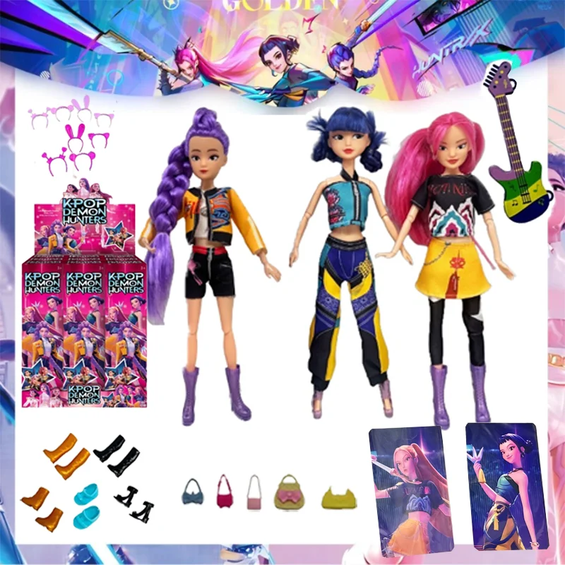 

K-POP Demon Hunters Anime version 11.5-inch with 7-color Lights Theme Song Rumi Dancing 3-piece Mixed Set Birthday Gift For Girl