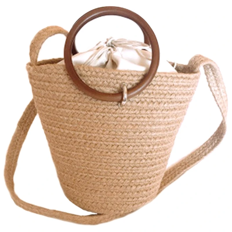 

Handmade Cute Bucket Bag Straw Bags Beach Bags Bucket Holiday Braided Bags For Girls Bohemian Girls Woven Handbag