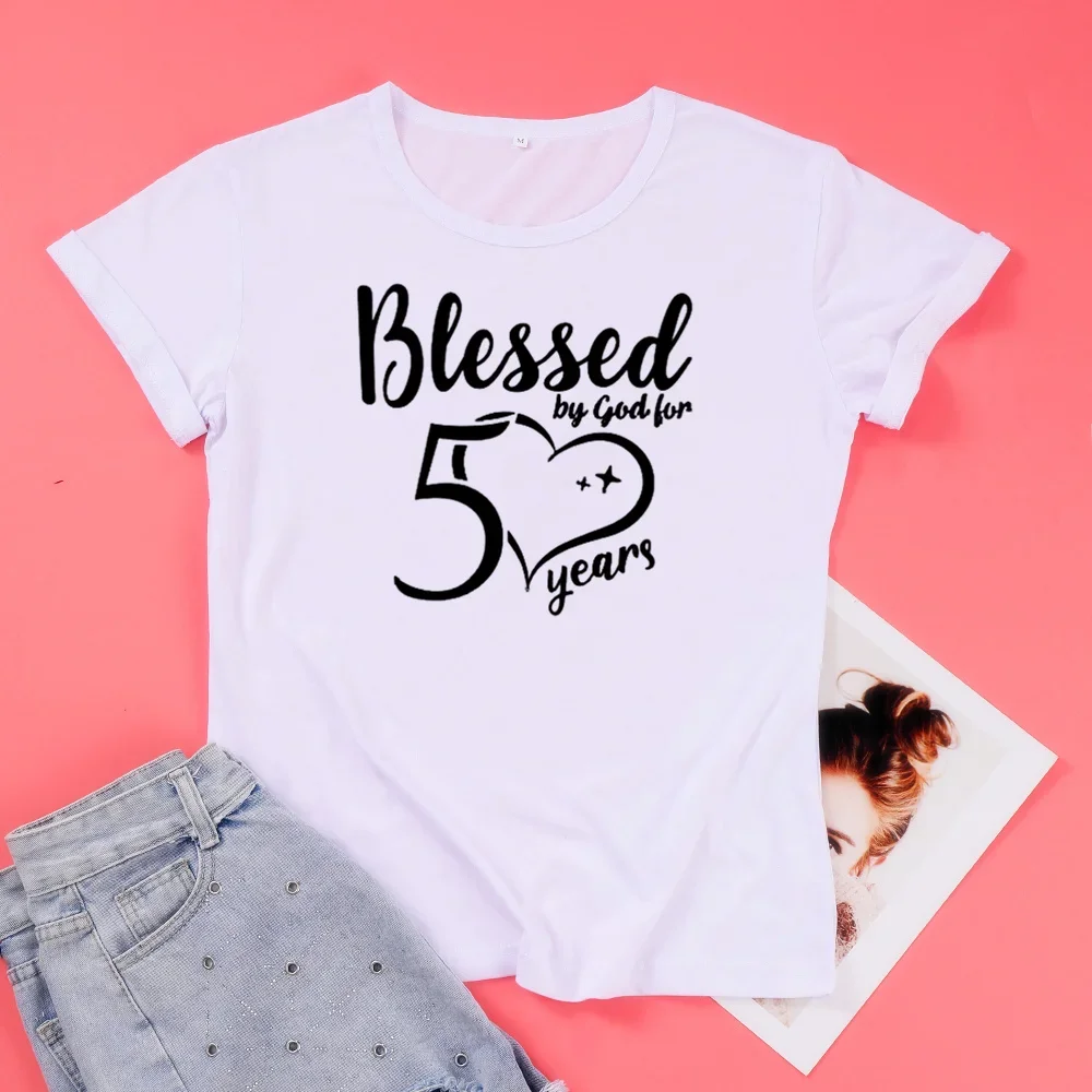 

blessed by god for 41 years Birthday Tshirt Harajuku Fashion Graphic Women Cotton Shirts Plus Size O Neck Short Sleeve Top Tees