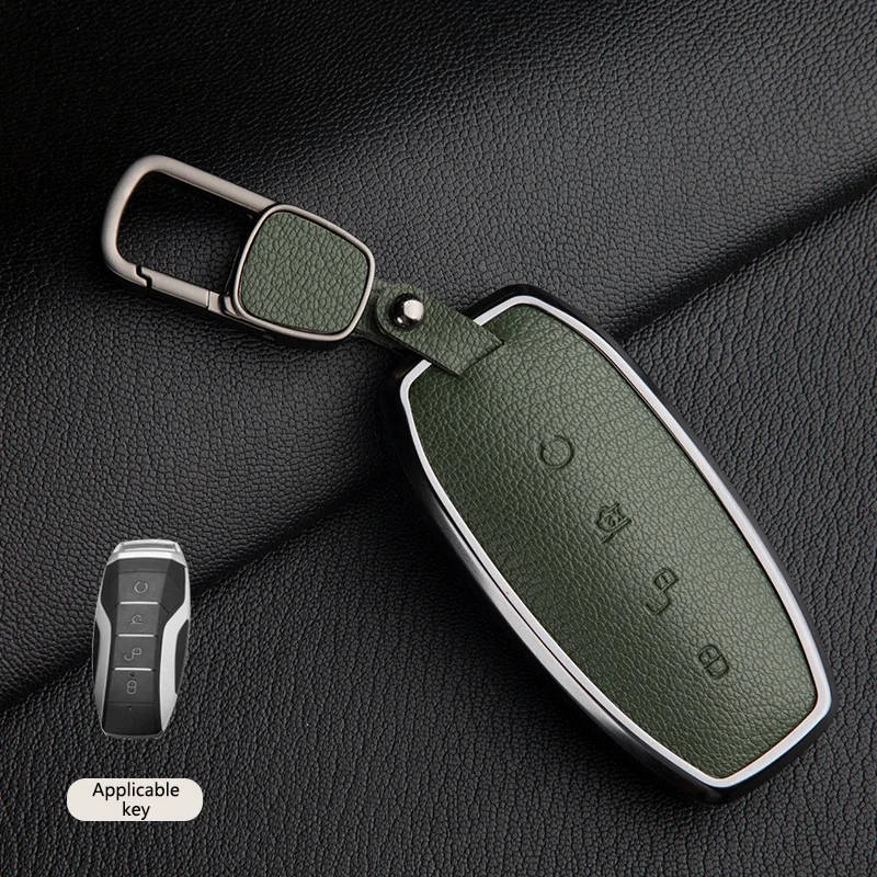 For BYD Qin Plusdmi Atto Song 3 Han EV Dolphin Aluminium Alloy Leather Car Key Case Remote Control Protect Cover Accessories