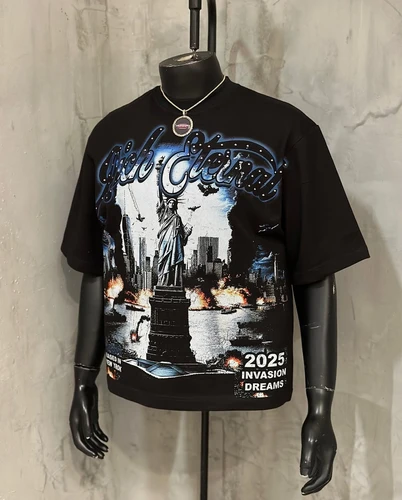 Imagen 2 del producto Pareja Cool moda ropa de calle diaria de manga corta negro Casual cuello redondo lindo impreso Y2k personalidad camisetas ropa gótica