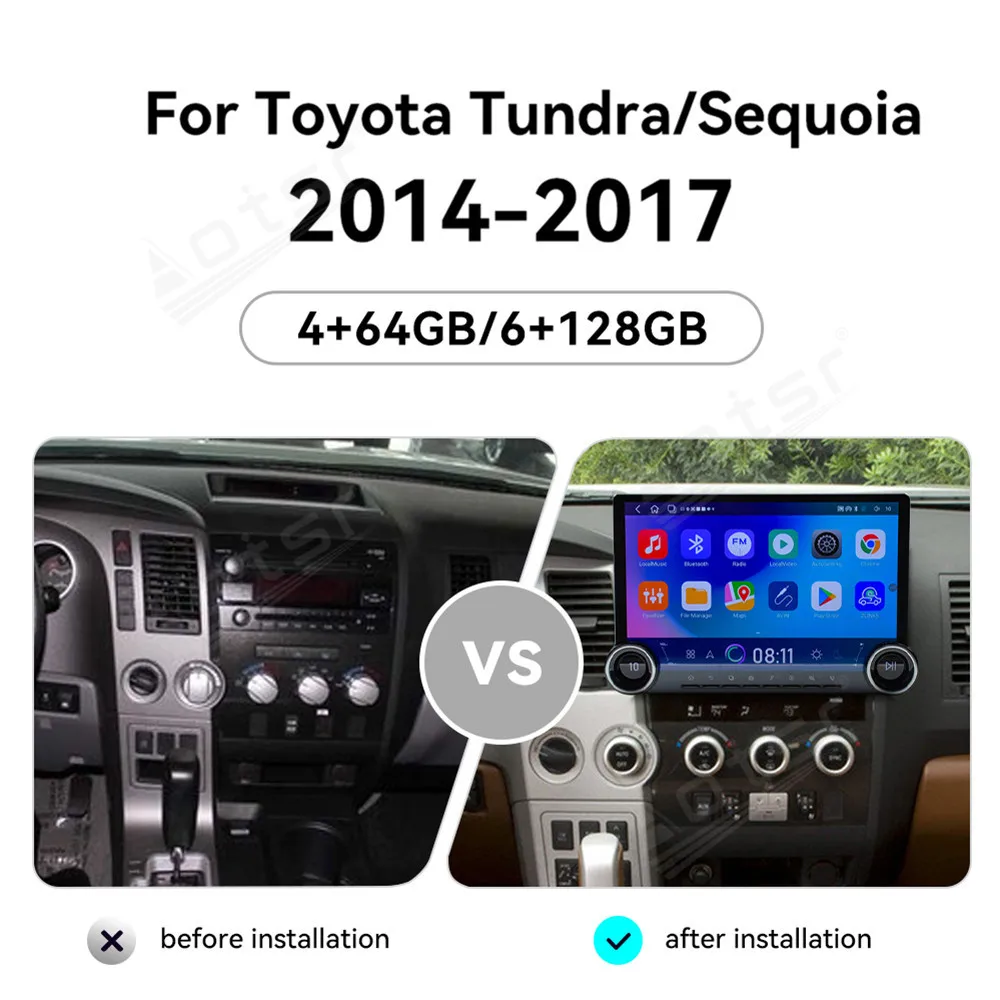 13.3‘’ Car Accessories Android Double Knob Screen For Toyota Tundra Sequoia 2013~2019 Multimedia Player GPS Navigation Head Unit