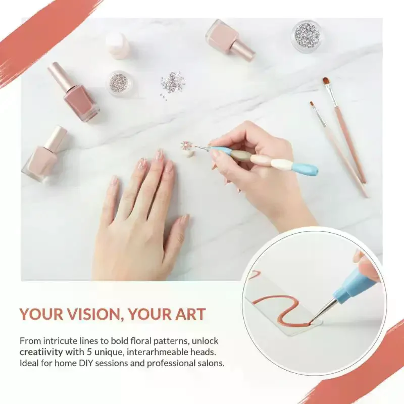 5Pcs Interlockable Nail Dotting Pens Multicolor Handle Portable DIY Manicure Art Tools for Travel