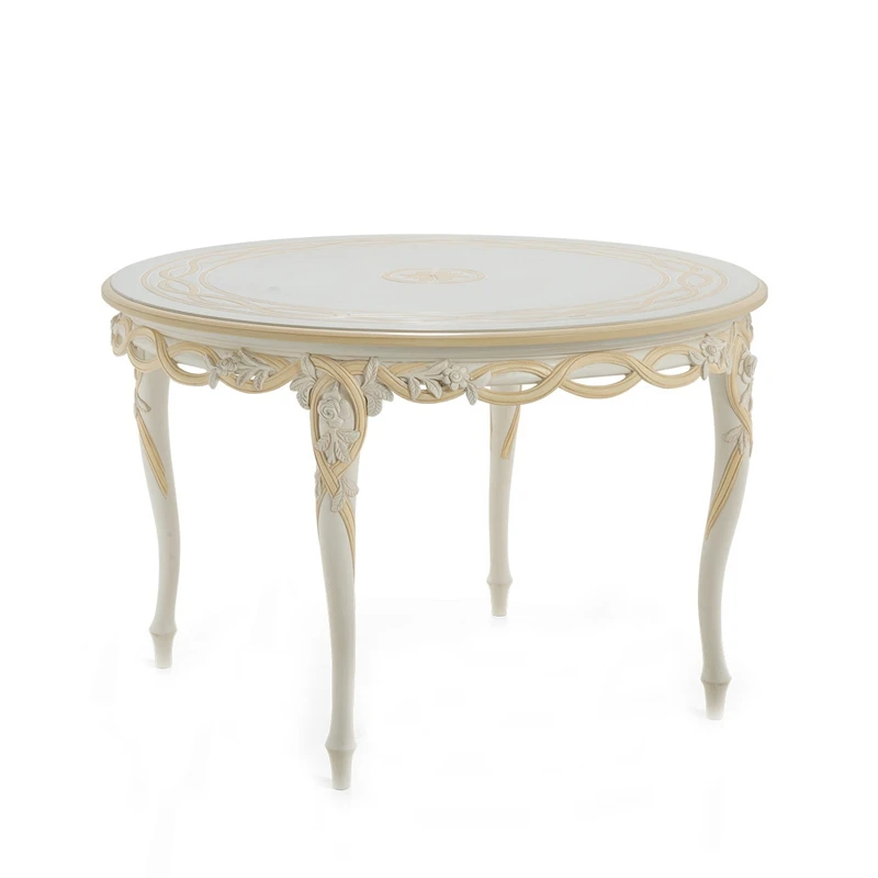 

Solid wood round dining table palace carved gold dining table and chair combination