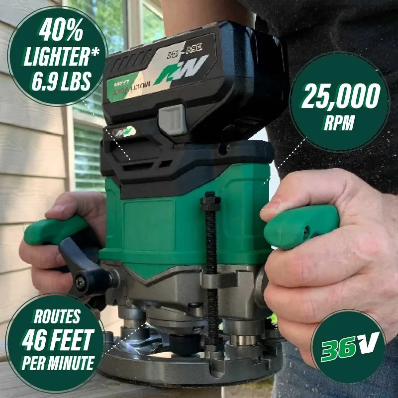 Cordless Plunge Router | Tool Only - No Battery | Includes 1/2-Inch and 1/4-Inch Collets Variable Speed Optional AC Adapter