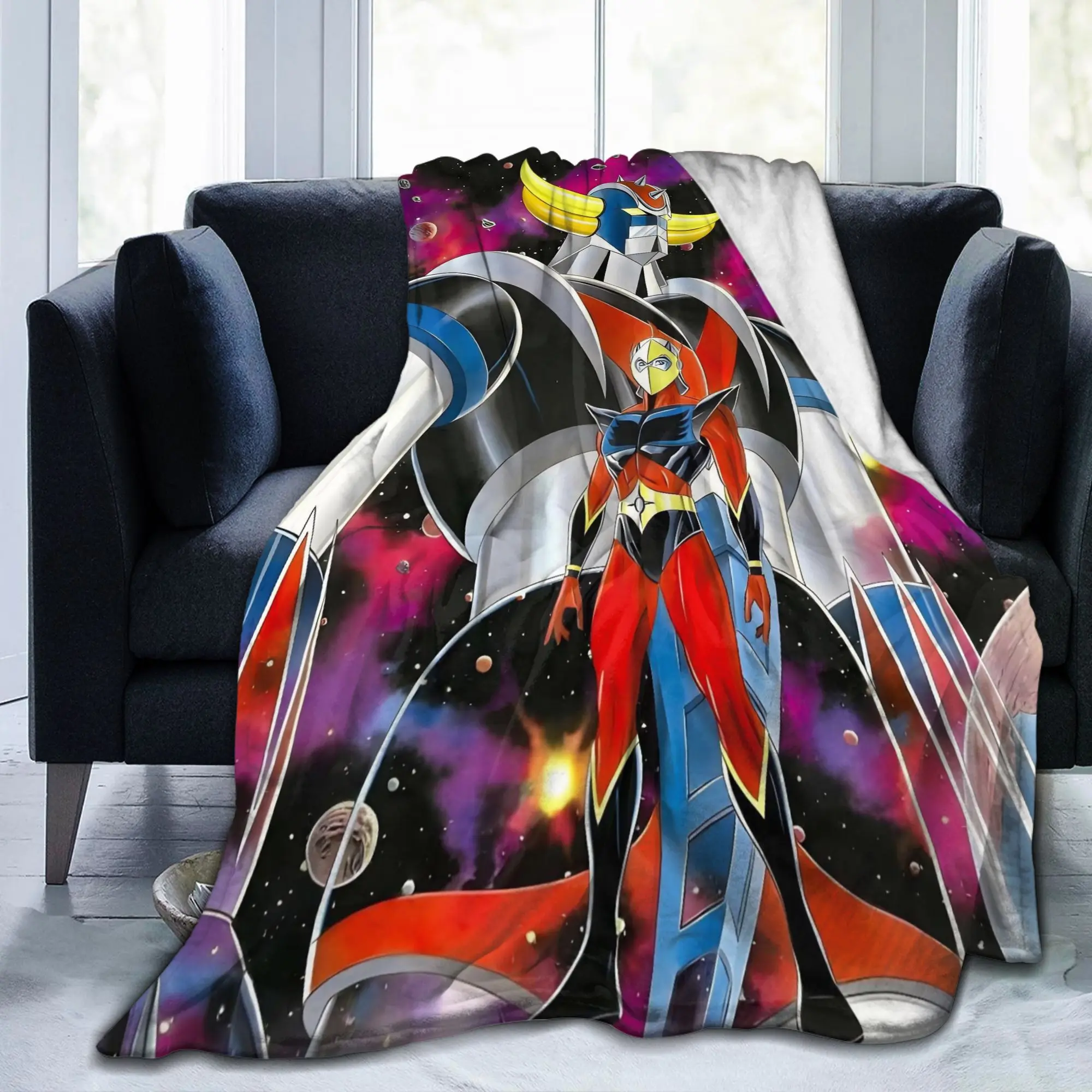 UFO Robot Grendizers Goldorak Knitted Blankets Flannel Japan Anime Lightweight Thin Throw Blankets for Bedspreads Quilt Portable