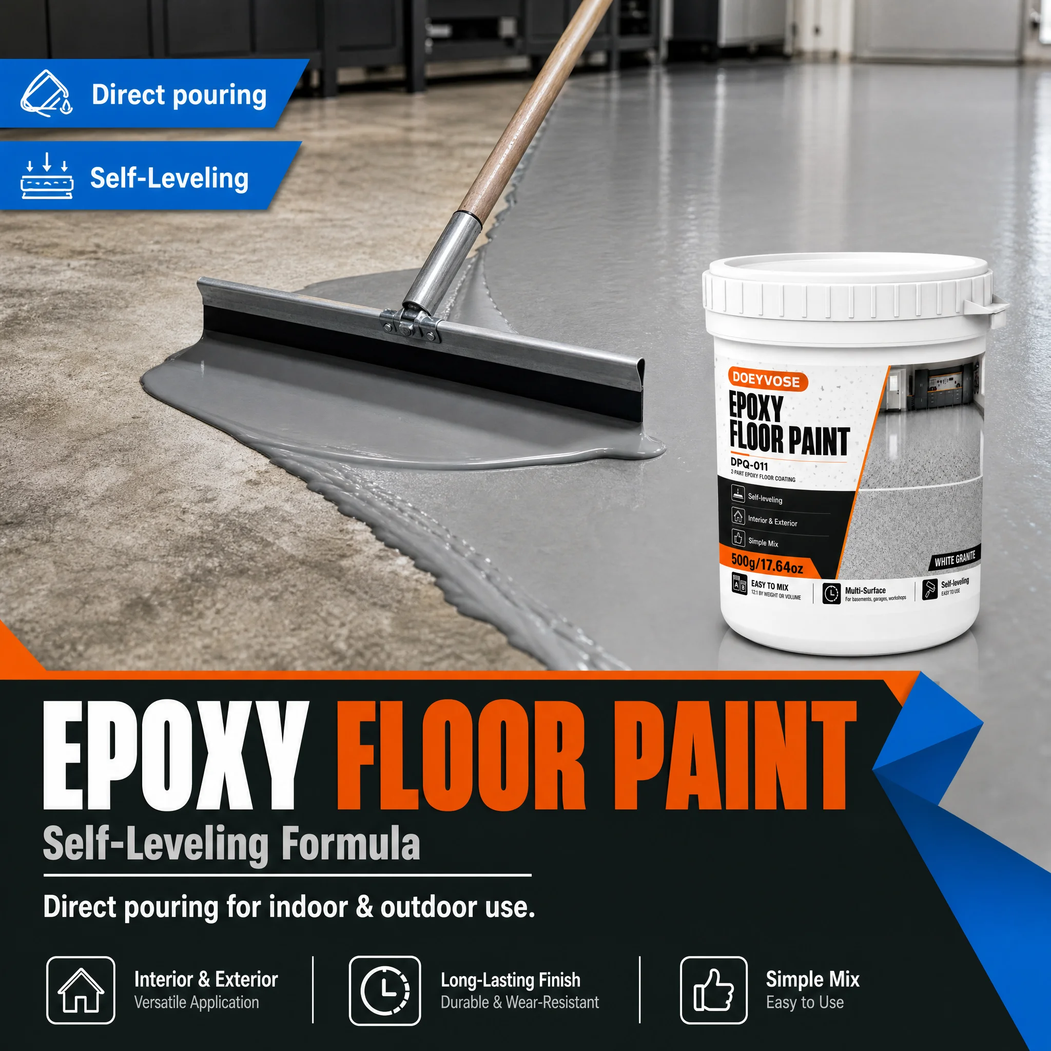 500g Gray Epoxy Floor Paint Matte Interior Concrete Floor Coating