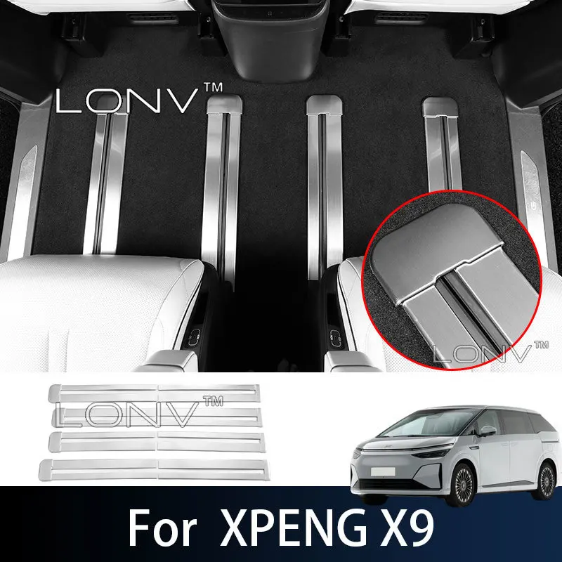 For Xpeng X9 2026 2027 Car Stainless Steel Rear Seat Track Path Slide Rail Frame Cover Trims Decorative Strip Auto Accessories