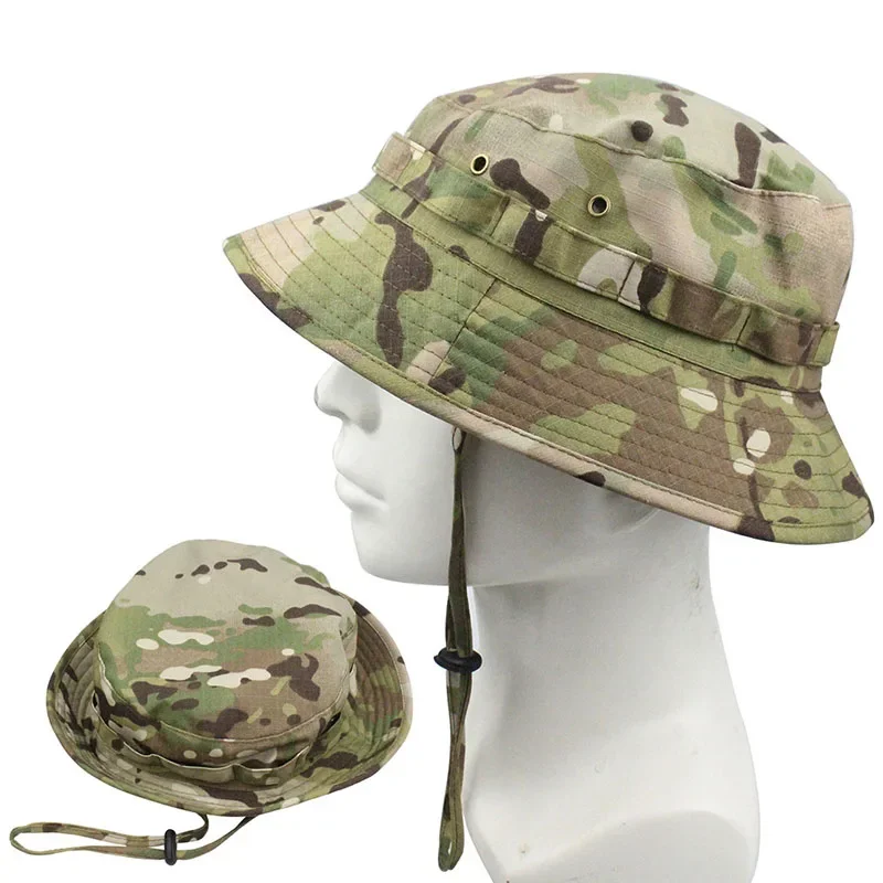 Men\'s Camouflage Bucket Hat Tactical Sunscreen Outdoor Travel Climbing Fishing Caps Training Beach Panama Hiking Hat