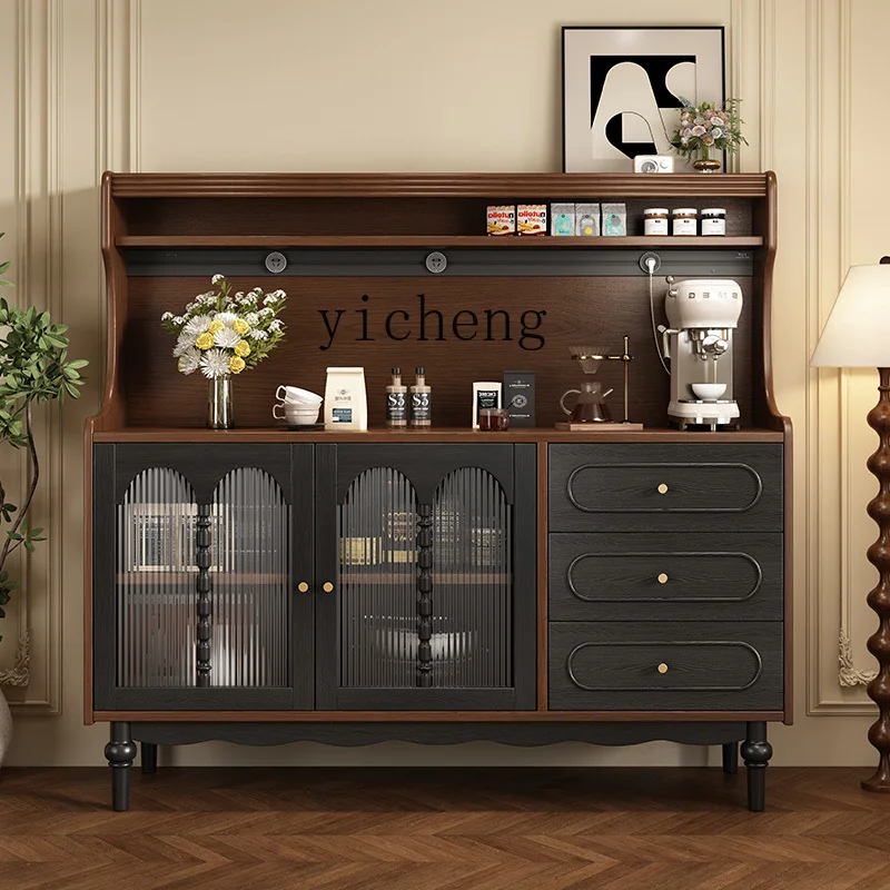 

LX Full Solid Wood Sideboard Cabinet Small Apartment Tempered Glass Wine Cabinet