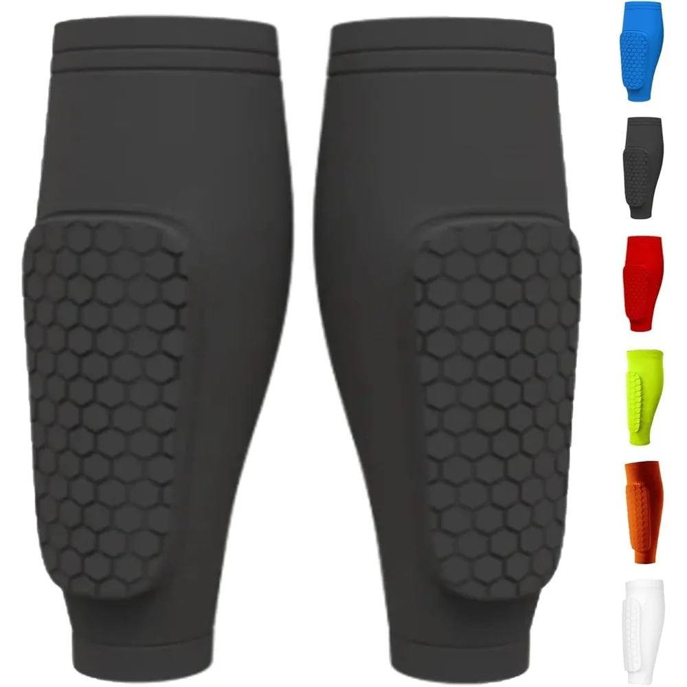 Mangas de pierna a prueba de golpes en forma de panal, protectores de pantorrilla de nailon transpirables, espinilleras para hombres, equipo deportivo para correr, fútbol