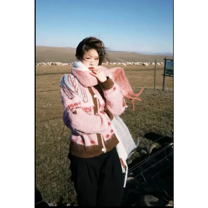 

Teagan белый розовый Fair Island енот флисовый утолщенный свитер куртка женская новая осенне-зимняя куртка-свитер ленивого ветра топ