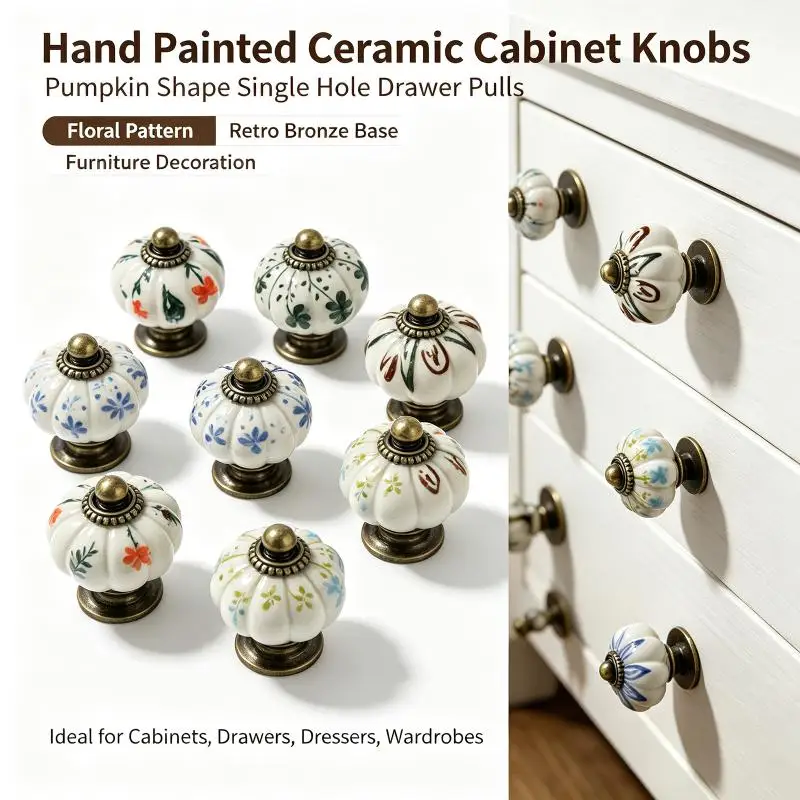 1 Set Vintage Ceramic Pumpkin Cabinet Knob Drawer Handle Dresser Door Pull Wardrobe Closet Cupboard Furniture Hardware Kit