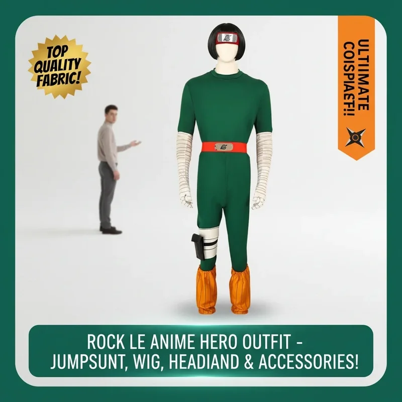 COSAnime Ninja Rock Lee Cosplay Costume Unisex Green Jumpsuit Bodysuit Wig Red Headband Halloween Outfit - view 4