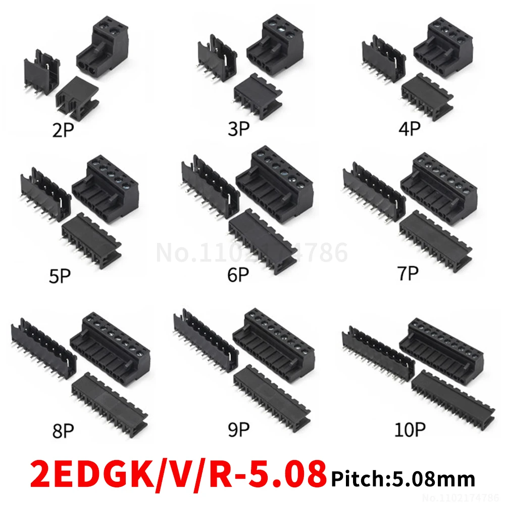 (5 Sets) 2EDGK 2EDGV 2EDGR - 5.08 mm pluggable terminal blocks straight/right-angle pin black complete set 2~16P 15EDGK/V/R 5.