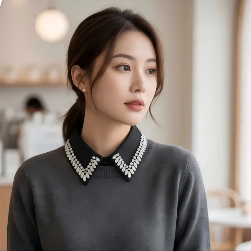 Women s Rhinestone Pointed Collar Detachable Collar Shirt Decorative Inner Collar Accessory Versatile Wear