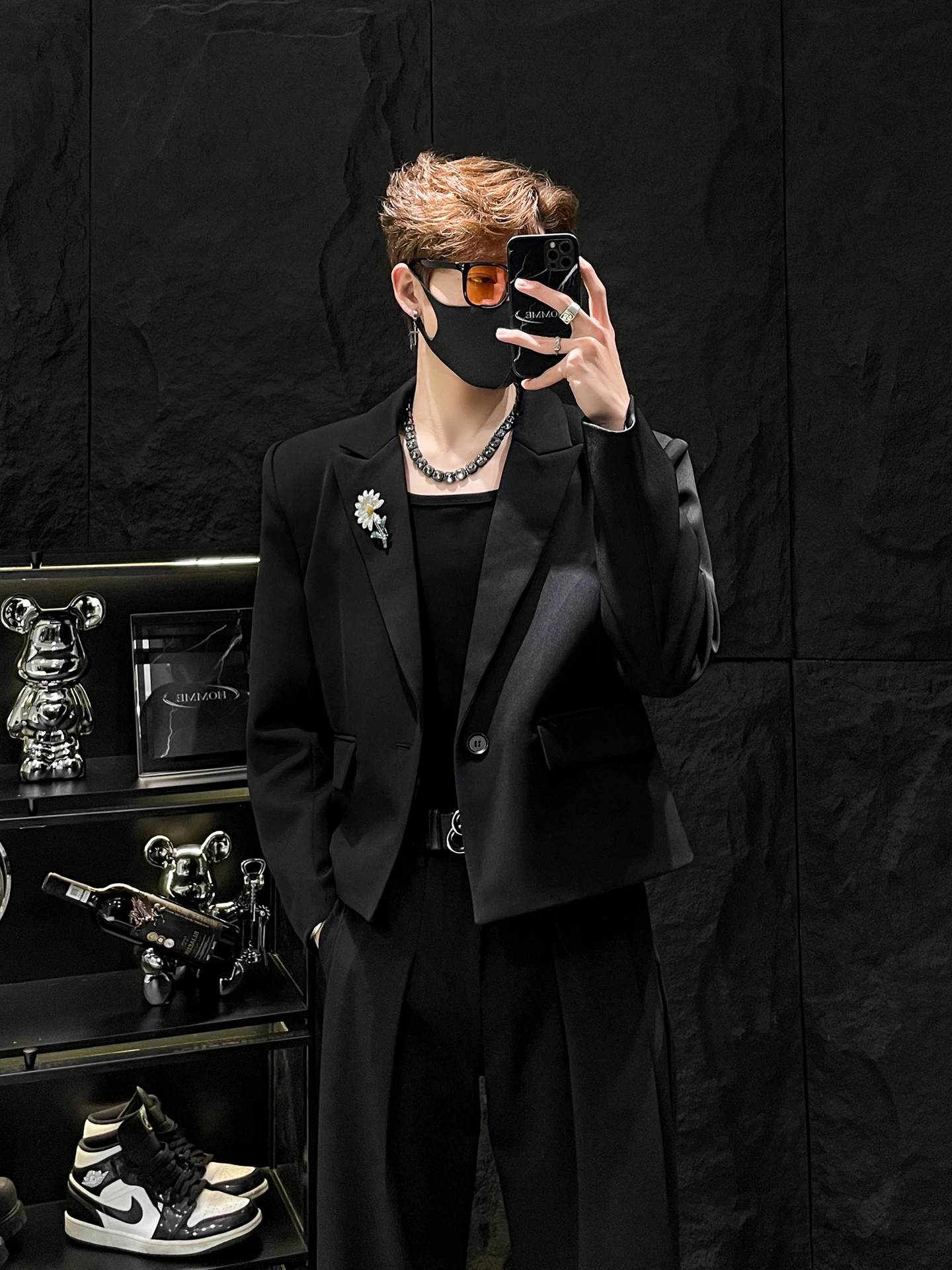 

Bla ort oulder Padded Suit Jaet for Men Korean Sle Casual Faion Anti-Wrinkle Metal Decoration No Brand Needed