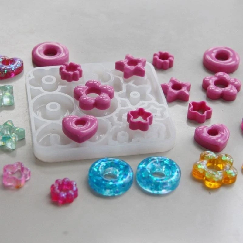

652F Multifuntional Jewelry Molds Heart Star Flower Pendant Moulds Silicone Keychain Molds for Resin Earrings and Pendants