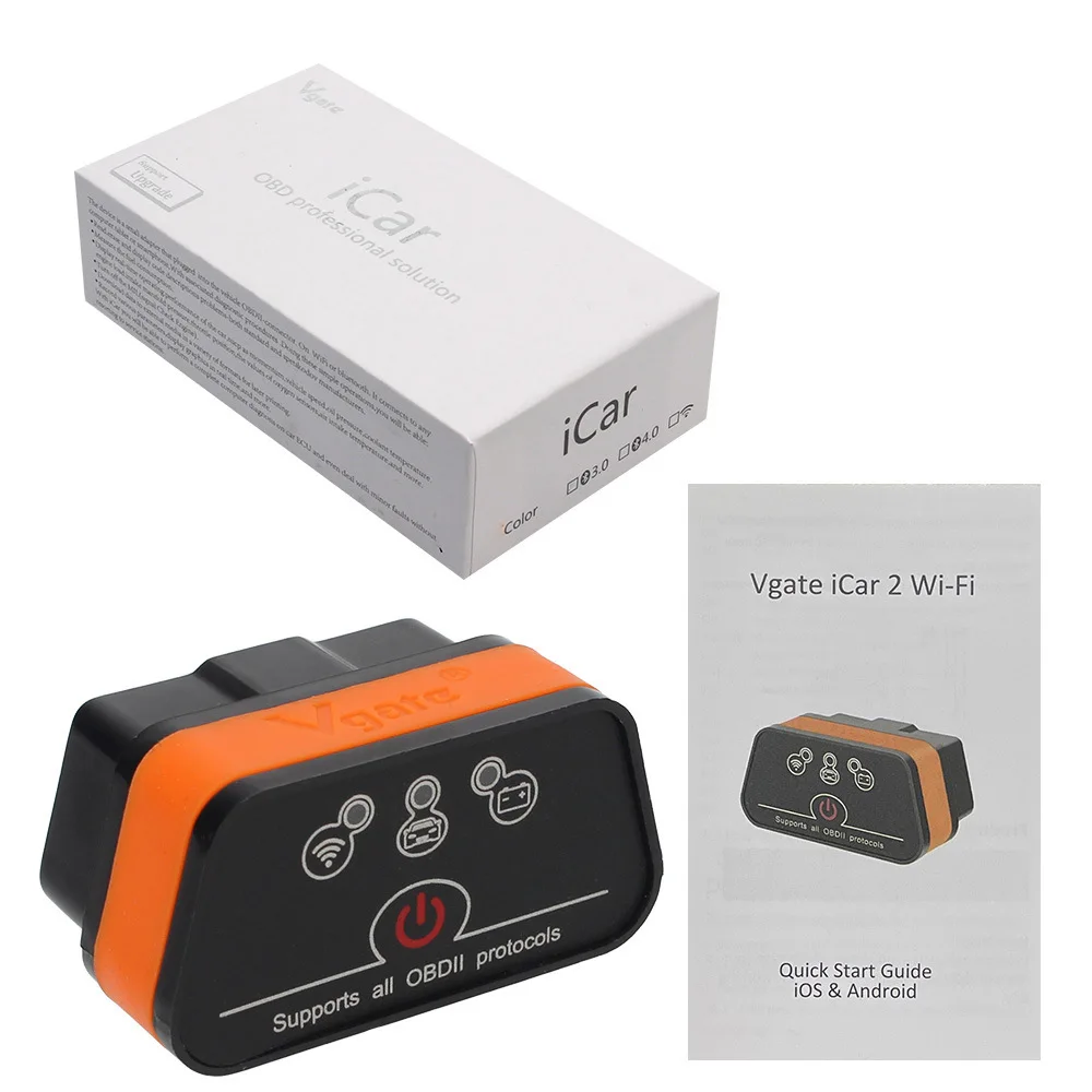 Диагностический сканер Vgate ICar2 ELM327 Bluetooth OBD2 для автомобилей, считыватель кодов неисправностей, инструмент для проверки индикатора Check Engine для Android и ПК