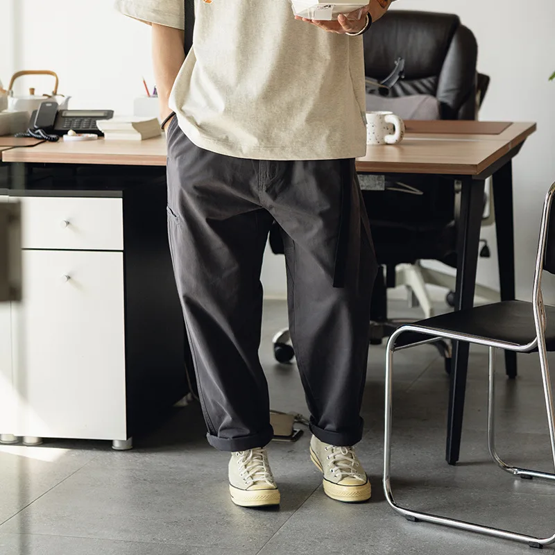 

Vintage Kapital Japanese Sle Loose Fit Chino Pants for Men with Hidden Zipper 3D Silhouette Casual Trousers Cotton Material