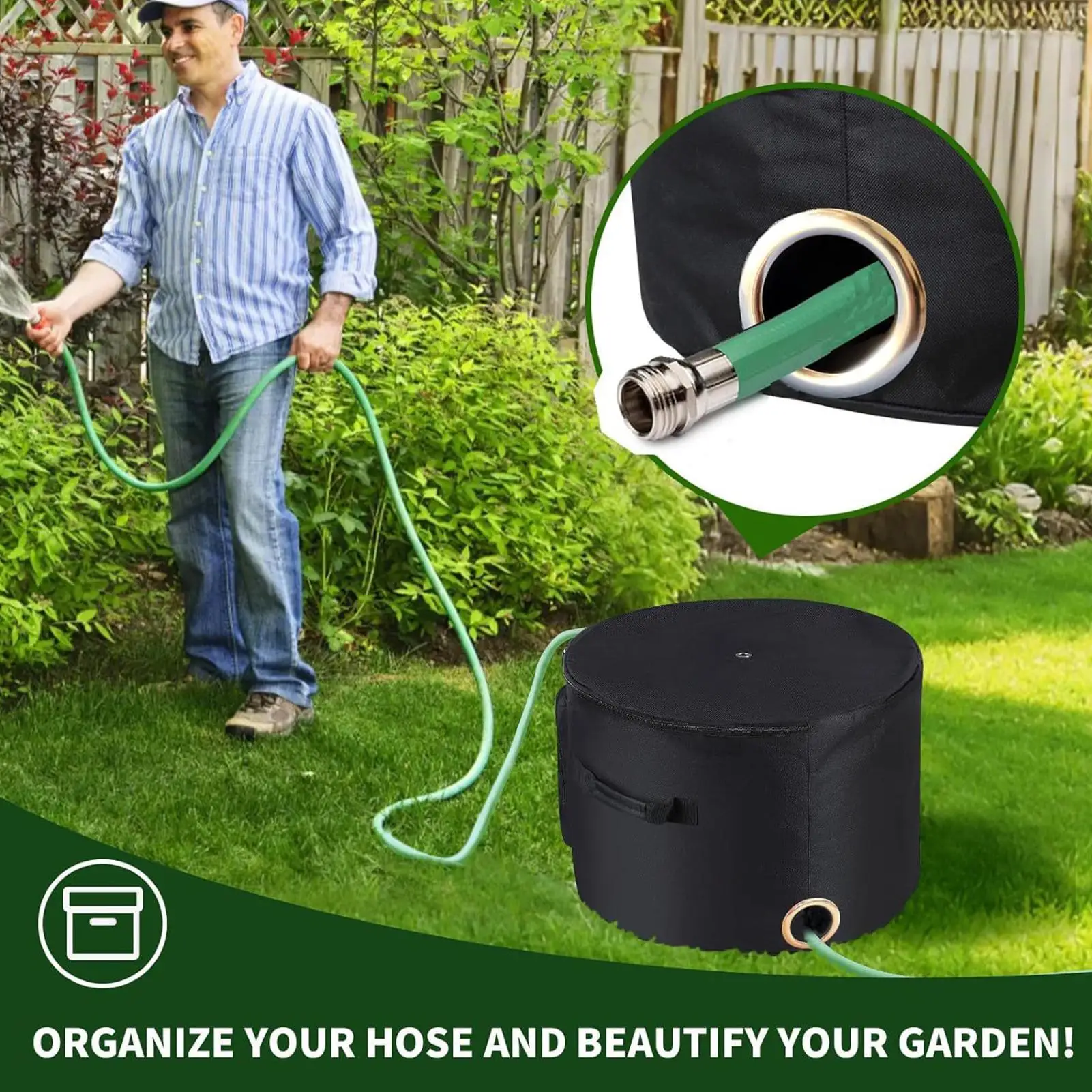 Garden Hose Storage Pot Large Capacity Tool Organizer Bucket Container Heavy-Duty Water Hose Reel Storage Pot for Backyard Patio