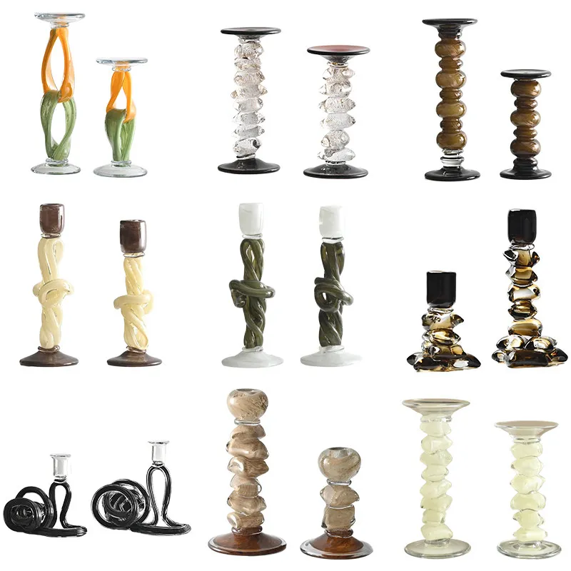 

French glazed candlestick, high-end sense niche romantic medieval ornament, art glass candlestick edge cabinet soft decoration