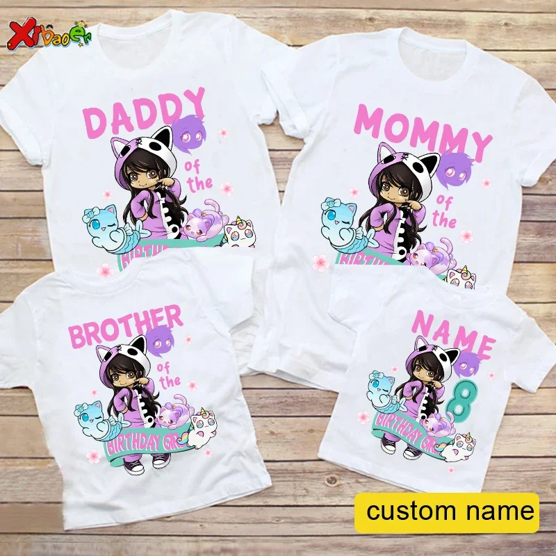 Trajes familiares a juego para niña, camisa de fiesta de cumpleaños con Gato, camisas de bebé, ropa personalizada con nombre, trajes bonitos