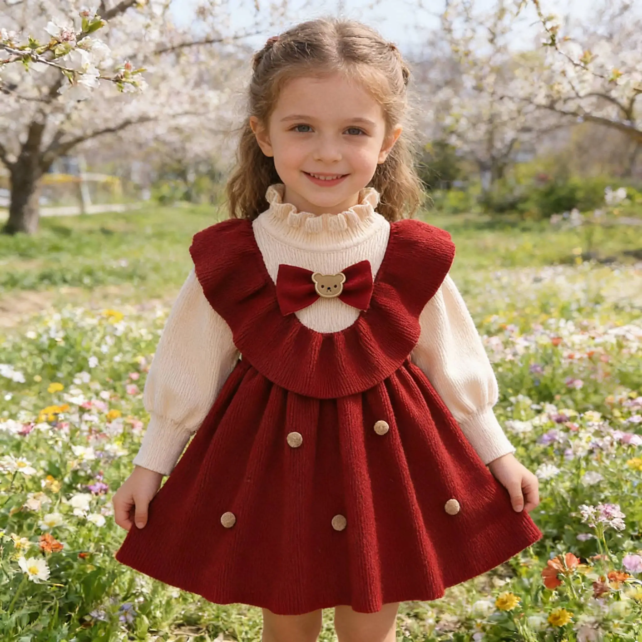 

Новое модное красное платье с длинными рукавами для девочки на день рождения, праздничное, повседневное, детская одежда 2026 года