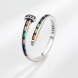 Elegant Nail Design Shiny Colorful Crystal Retro Thai Silver Female Party Ring Promotion Jewelry For Women Gifts No Fade