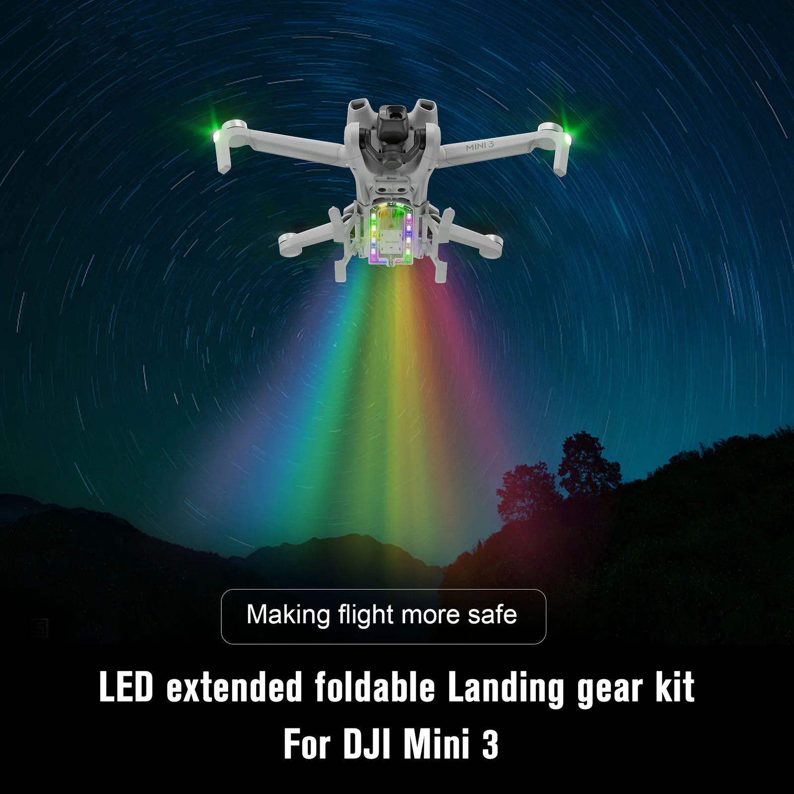 

LED Light Landing Gear For DJI Mini 3 Drone Accessories Foldable Extended Bracket Drone Night Flight Protect Tripod 3 Light Mode