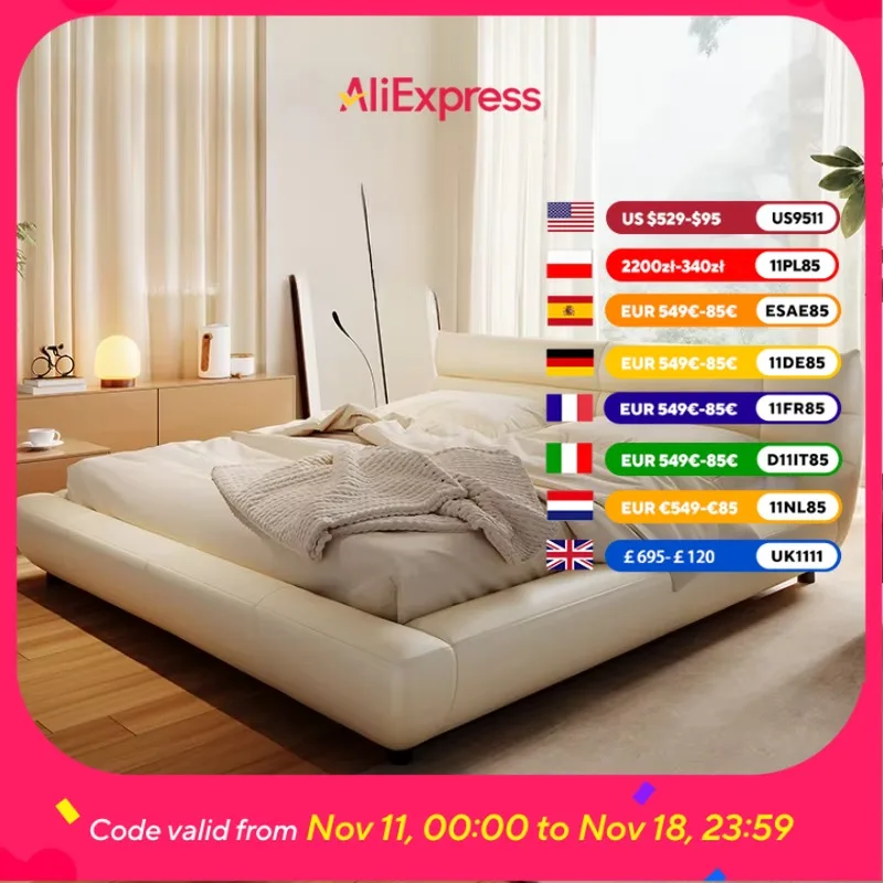 

Queen Leather Double Bed Backrest White Italian Big Modern King Beds Bedroom Storage Floor Camas De Dormitorio Furniture