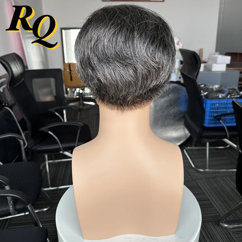 1b40# Grey Color Male Full Lace Wig Pre Cut Hair Styled Toupee For Men Full Lace Basement Hairpieces Replacement Wigs