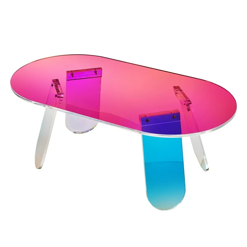 

assembled rainbow coffee table, laser film desktop living room sofa coffee table, colorful gradual change round table